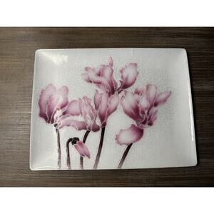 Vintage Tutanka Enamel Pink Cyclamen Floral Tray Dish